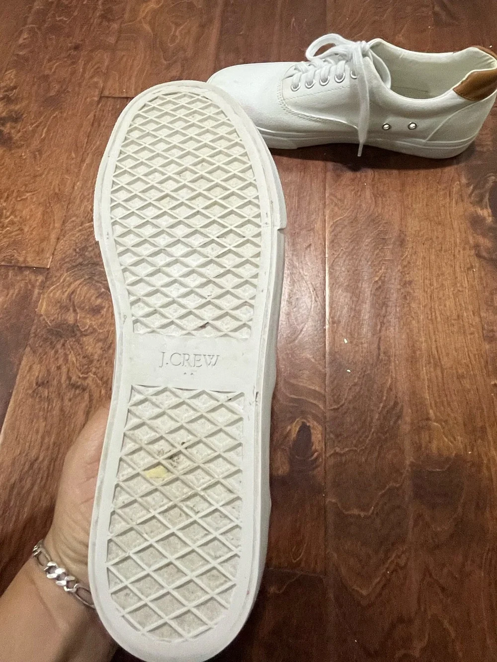 J. Crew White Canvas Sneakers with Tan Heel Accent